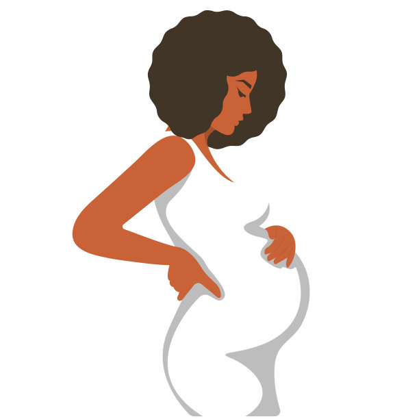 身穿白色连衣裙的非洲孕妇侧身像，矢量插画图片下载