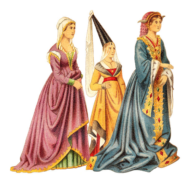 穿着历史服装的贵妇(中世纪晚期)——复古插画图片下载