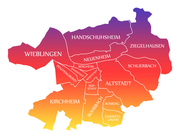 海德堡城市地图德国德标彩虹彩色插图图片下载