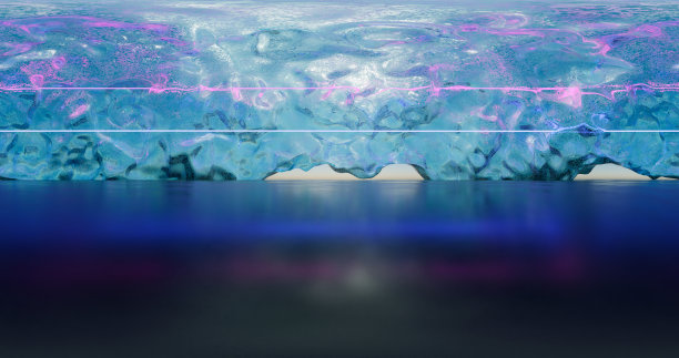 3 d渲染。球形360度全景图。HDRI地图。在日落的时候，从一个冰圆屋顶围在房间周围。图片下载