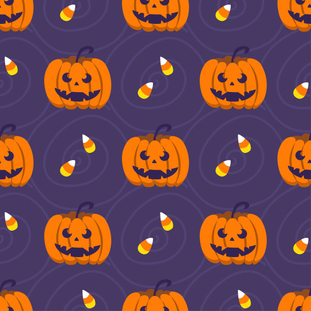 万圣节无缝模式。可爱的南瓜和糖果。矢量图图片下载