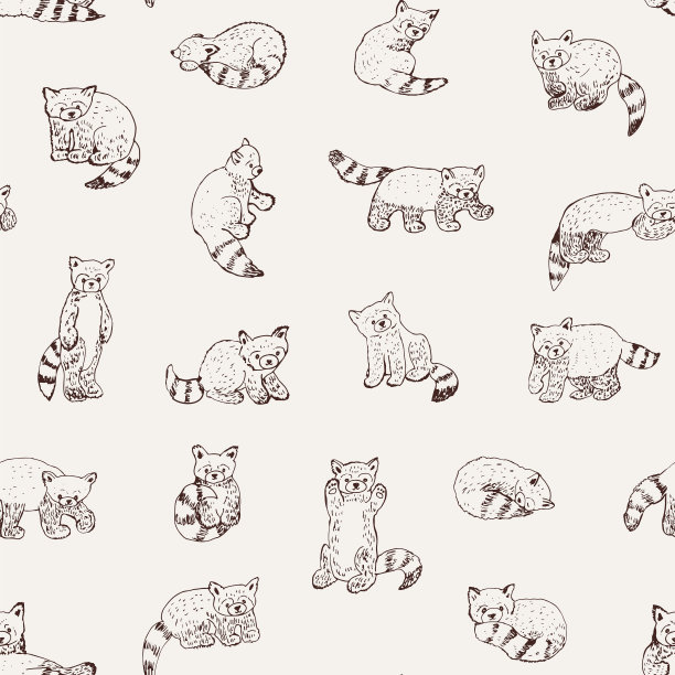 小熊猫矢量无缝线模式图片下载