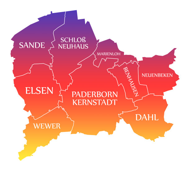 帕德博恩城市地图德国德标彩虹彩色插图图片下载