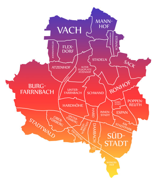 Fuerth城市地图德国德标彩虹彩色插图图片下载