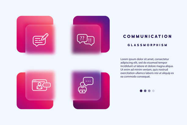 沟通的图标集。简单的一组业务人员相关的矢量线图标。包含在线会议、工作场所、商务交流等图标。Glassmorphism风格。图片下载