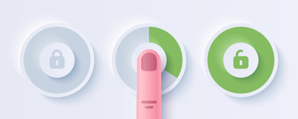 锁定指示器。加载循环。指纹扫描仪。触摸屏。挂锁图标。打开了锁。动画。UI,用户界面。简约的3 d模板。现实的现代设计。矢量插图。图片下载