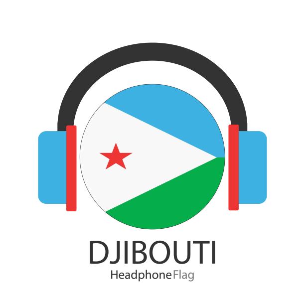 吉布提耳机旗向量在白色背景。图片下载