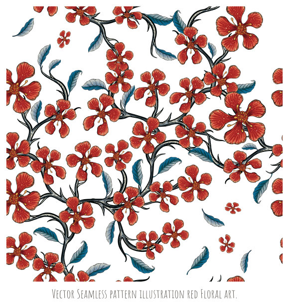 无缝图案插图红色花卉艺术。图片下载