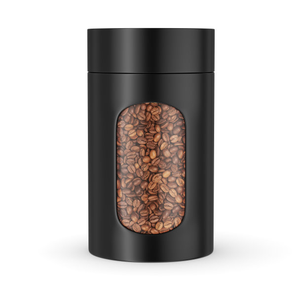 盛有烤过的咖啡豆的食物罐图片下载