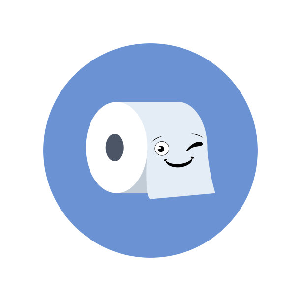 矢量卫生纸与有趣的脸图标，蓝色圆圈和纸孤立，图标模板。图片下载