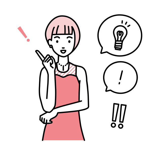 一个穿着衣服的女人得到了一个好主意，站在指向手势灯泡和感叹号设置图片下载