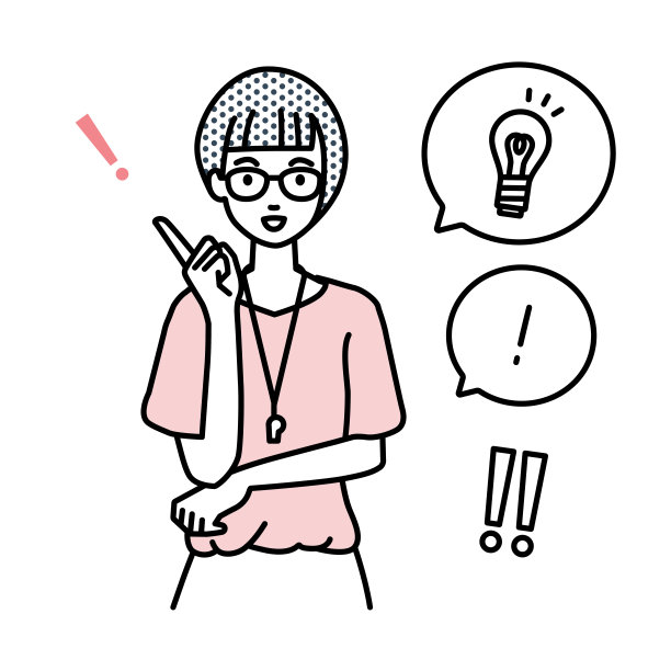 一个女老师得到一个伟大的想法，站在指向手势灯泡和感叹号设置图片下载