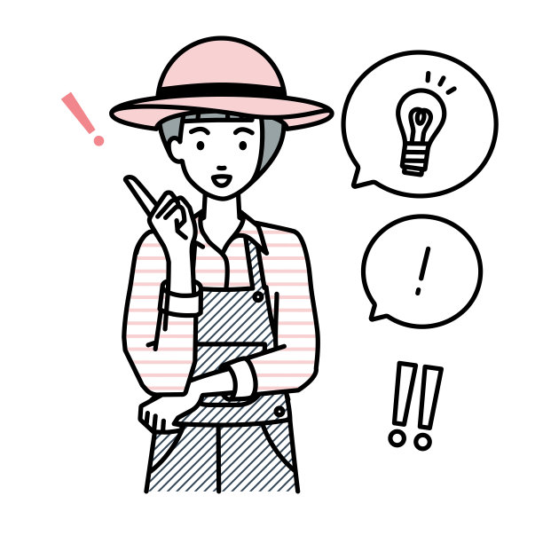 一个农民妇女得到一个伟大的想法站在指向的手势灯泡和感叹号设置图片下载