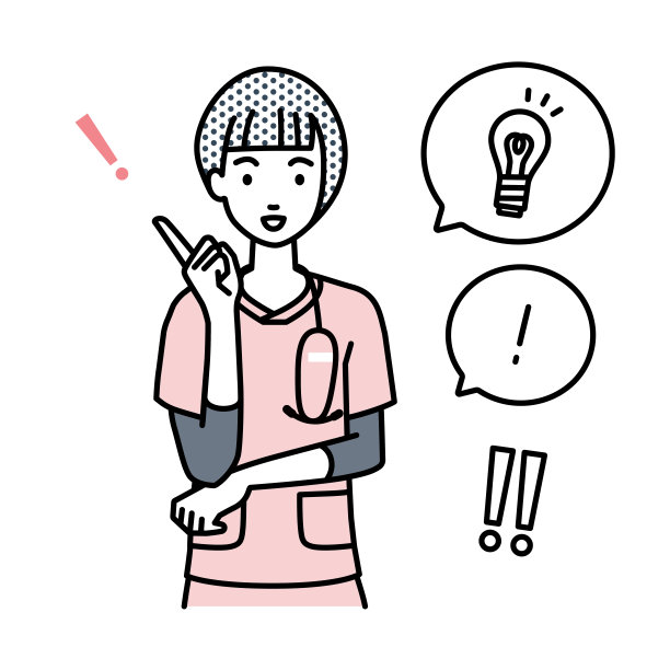 一名女护士得到了一个伟大的想法，站在指向手势灯泡和感叹号设置图片下载