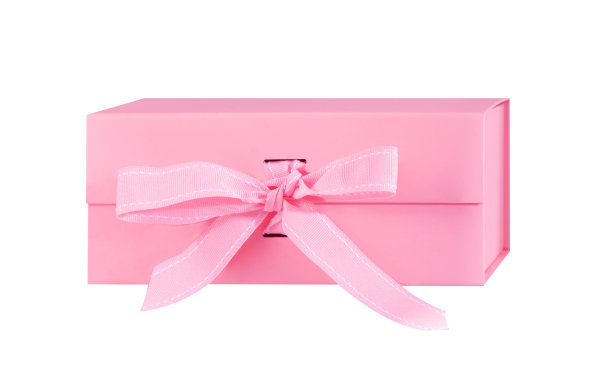 粉红色的盒子与丝带隔离在白色上图片下载