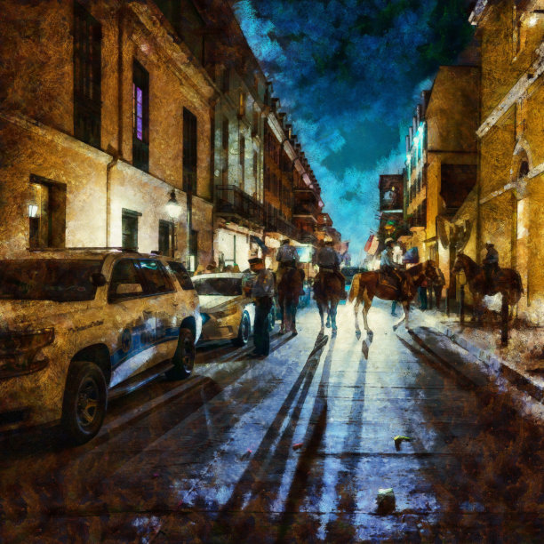 新奥尔良法国区骑马的警察，数码操控图片下载