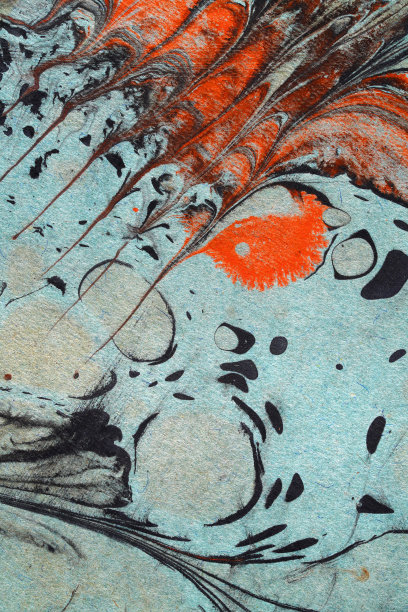 摘要大理石石纹纸底色，蓝绿色和黑色油墨，红色，混合图片下载