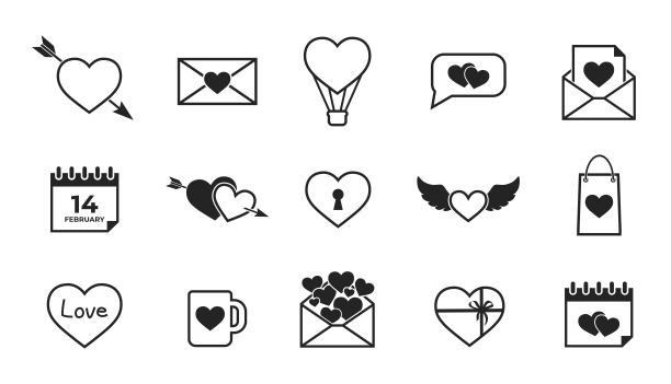 情人节线图标设置。浪漫和爱情的象征图片下载