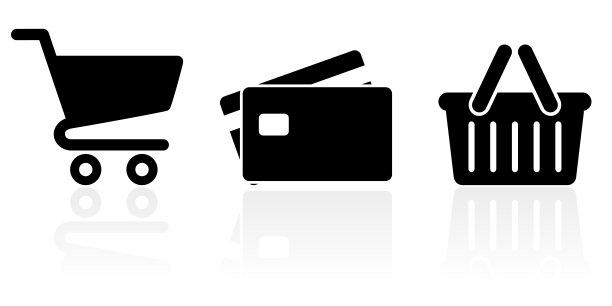 Web和互联网业务概念矢量图标集，购物车，信用卡和篮子符号孤立在白色背景与反射图片下载