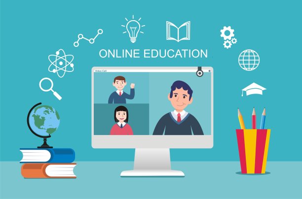 E-learning，在线教育，在线课程理念，家庭学校，老师在笔记本电脑屏幕上教学生，远程学习，新常态图片下载