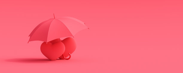 相爱的心站在伞下。情侣相爱的概念。情人节背景3d渲染图片下载