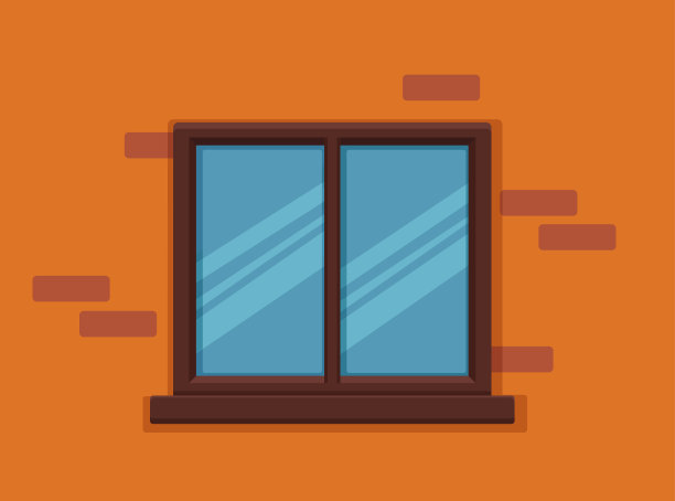 矢量窗与玻璃和木制框架上的砖墙。图片下载