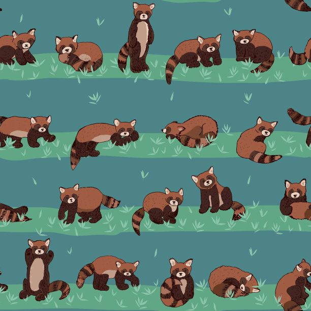 小熊猫矢量无缝模式图片下载