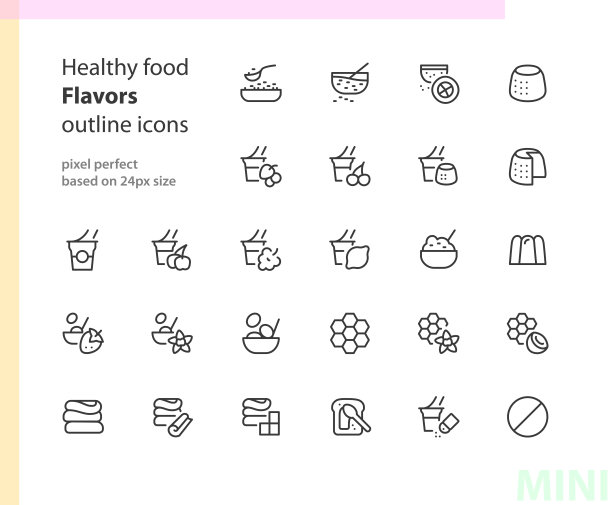 健康食品的风味会勾勒出图标图片下载