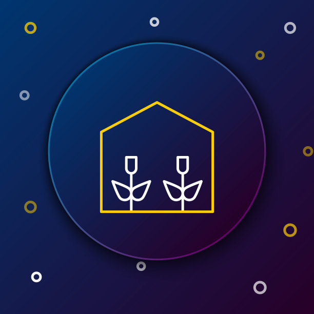 线家庭温室和植物图标孤立在蓝色背景上。色彩斑斓的轮廓的概念。向量图片下载