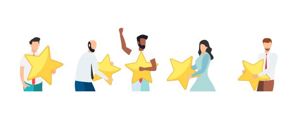 客户反馈，推荐，在线调查的概念。一群人评价客户体验，写评论，留下反馈。客户端,用户满意度。孤立平面矢量图图片下载