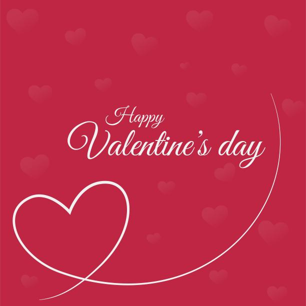 情人节快乐。情人节贺卡与心线在红色背景图片下载
