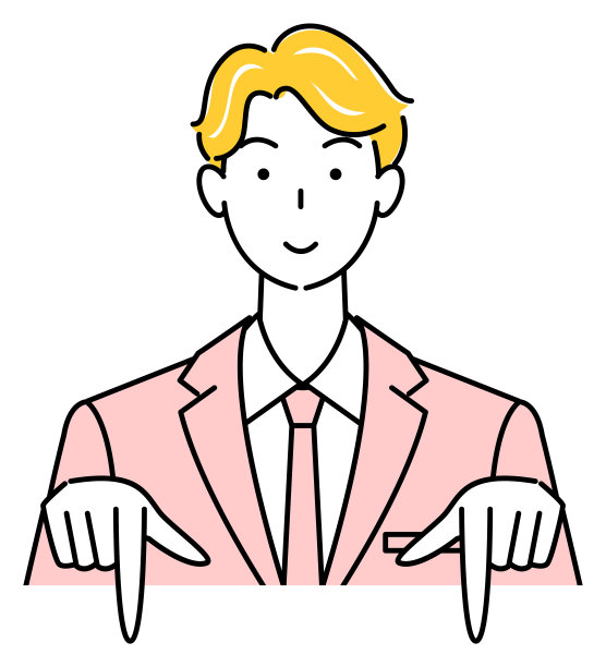 一个穿着西装的可爱男人微笑着指着下面的方向。业务人员插图矢量图片下载