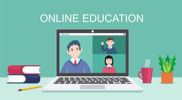 E-learning，在线教育，在线课程理念，家庭学校，老师在笔记本电脑屏幕上教学生，远程学习，新常态图片下载