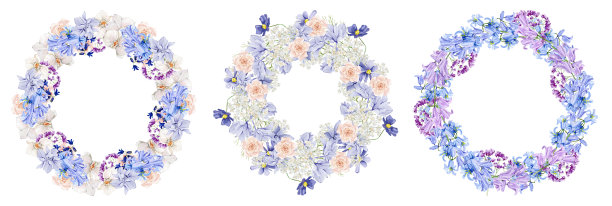 紫罗兰花花环水彩插图结婚卡片手绘波西米亚花，兰花，牡丹，野花。春暖花开，园林花卉色彩新潮，十分幽雅。图片下载