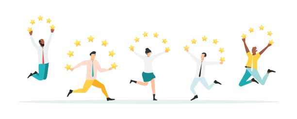 客户反馈，推荐，在线调查的概念。一群人评价客户体验，写评论，留下反馈。客户端,用户满意度。孤立平面矢量图图片下载