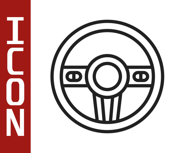 黑色线方向盘图标孤立在白色背景上。汽车轮图标。向量图片下载