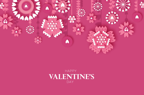 情人节快乐。摘要粉色花卉贺卡。国际妇女节快乐。3月8日节日剪纸风格，纸工艺花束。母亲节快乐。空间的文本。向量图片下载