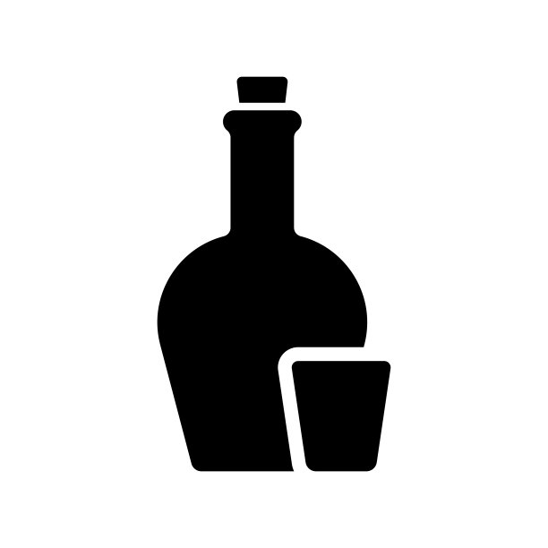 瓶子和酒杯图标。黑色的轮廓。正面的看法。向量简单的平面图形说明。白色背景上的孤立物体。隔离。图片下载