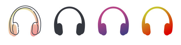 黑色填充耳机矢量图标设置孤立透明背景。图片下载