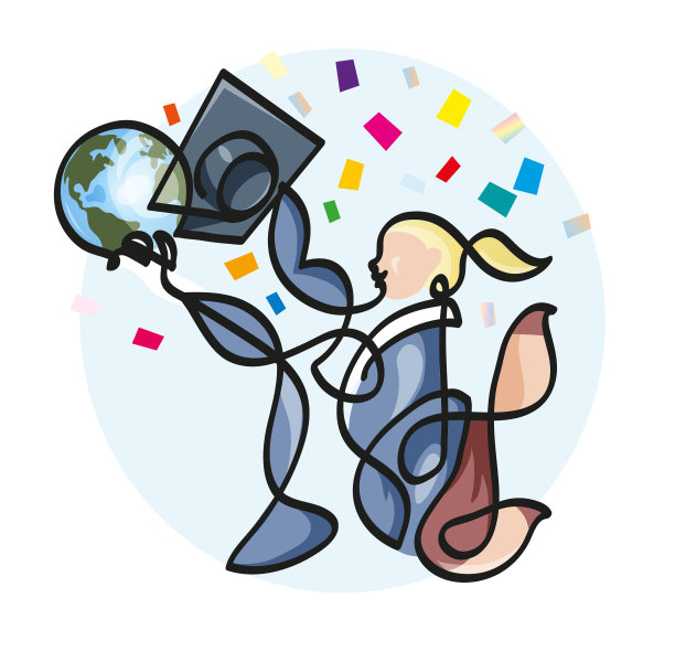 一幅幸福的女毕业生的线条画。图片下载