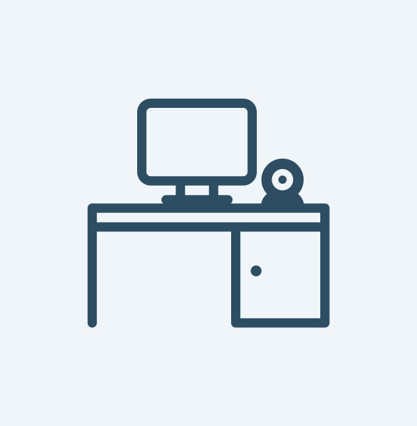 简单的线图标中风的电脑显示器在桌面上的相机，矢量插图图片下载