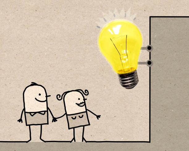 卡通夫妇看着一个大灯泡标志图片下载