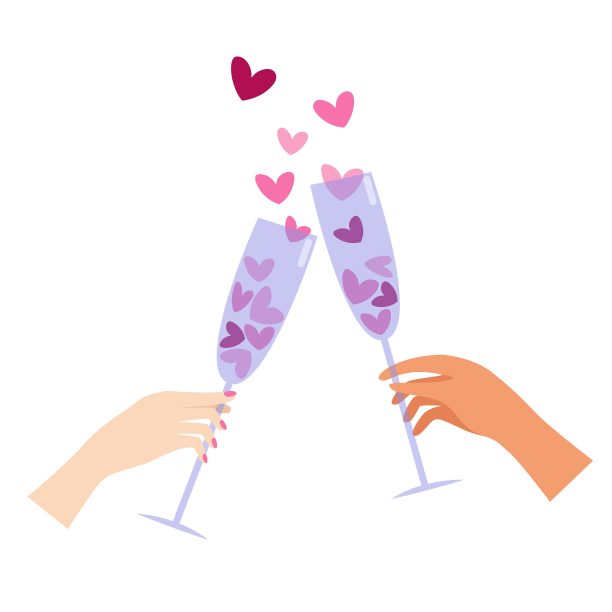 心形的香槟酒杯的矢量插图。情侣们庆祝情人节。图片下载