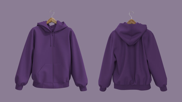 空白连帽运动衫模型与拉链在前面，侧面和背面的观点图片下载