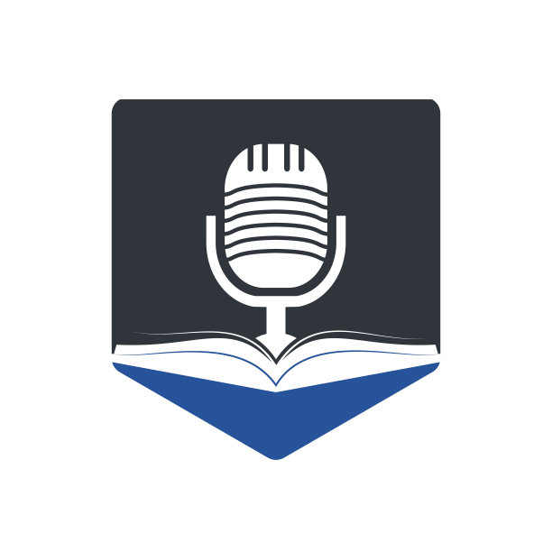 播客书矢量标志设计。教育播客标志概念。图片下载