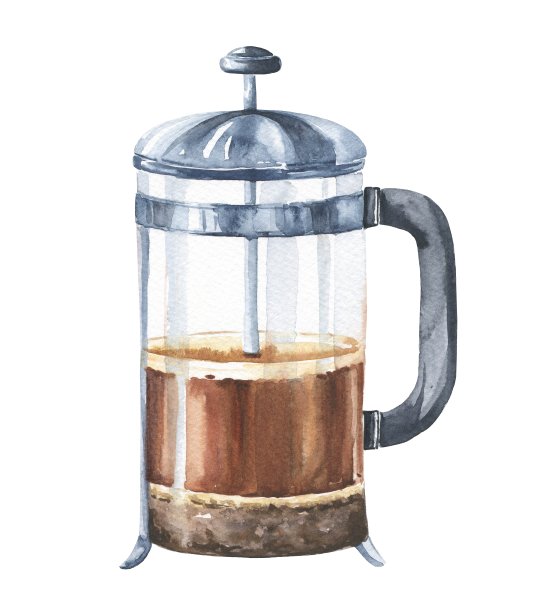 水彩法压咖啡在白色背景。水彩画插图食物。图片下载
