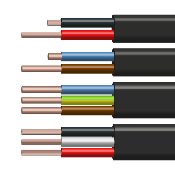 扁电缆绝缘铜导体，矢量插图。图片下载