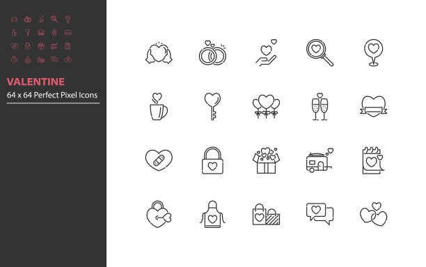 情人线图标集，爱，心，婚礼图片下载
