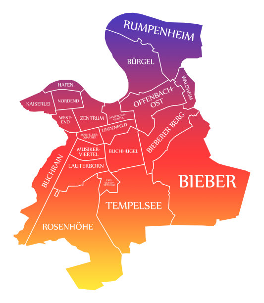 奥芬巴赫德国城市地图德标彩虹彩色插图图片下载