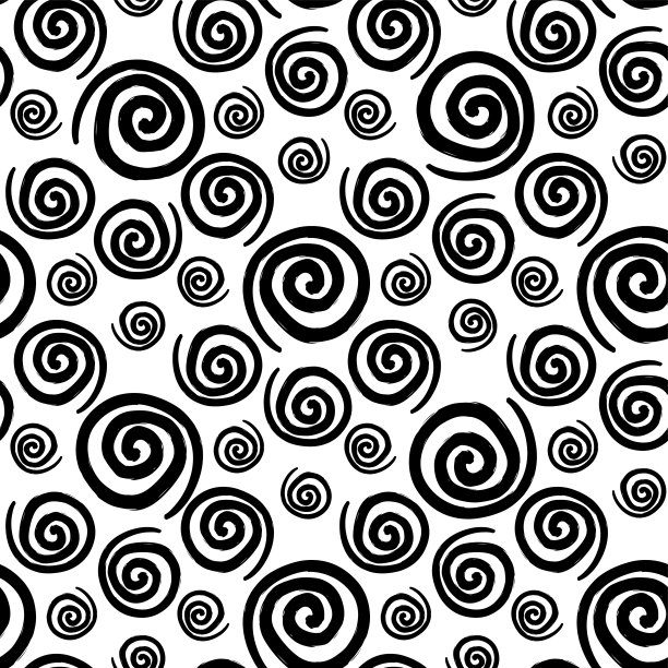 黑色螺旋圈孤立在白色背景上。单色无缝模式。手绘矢量图形插图。纹理。图片下载